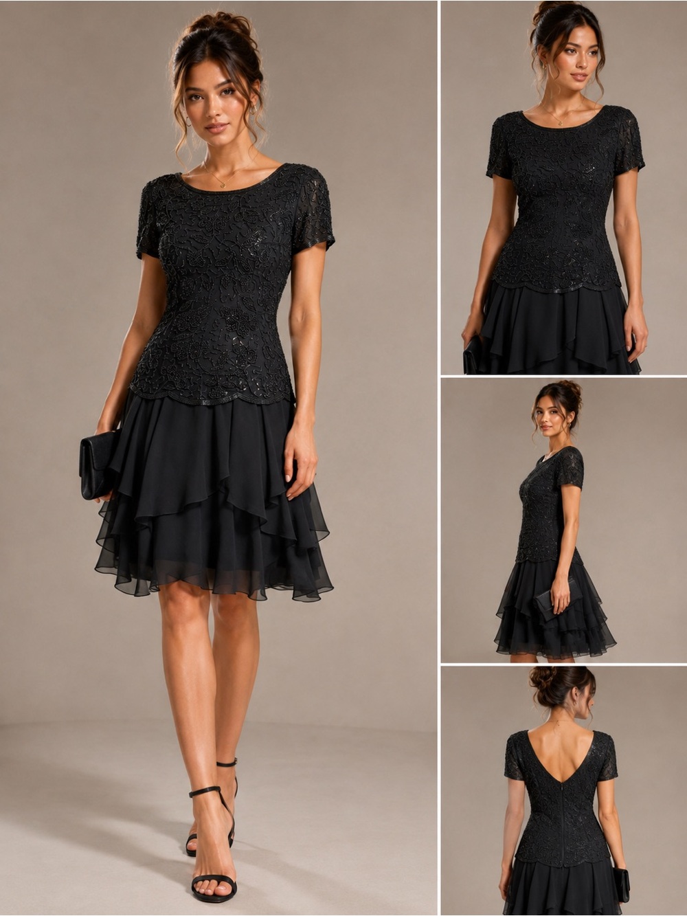 Morgan Taylor Evening Black 100% Silk Heavily Beaded Drop Waist Dress 8